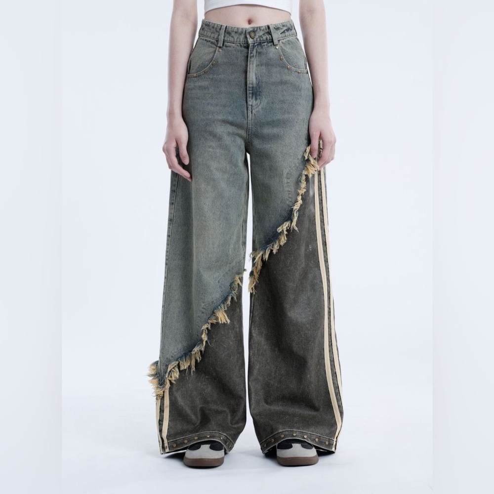AELFRIC EDEN Two Tone Washed Baggy Wide Leg Jeans Size 30 NWT